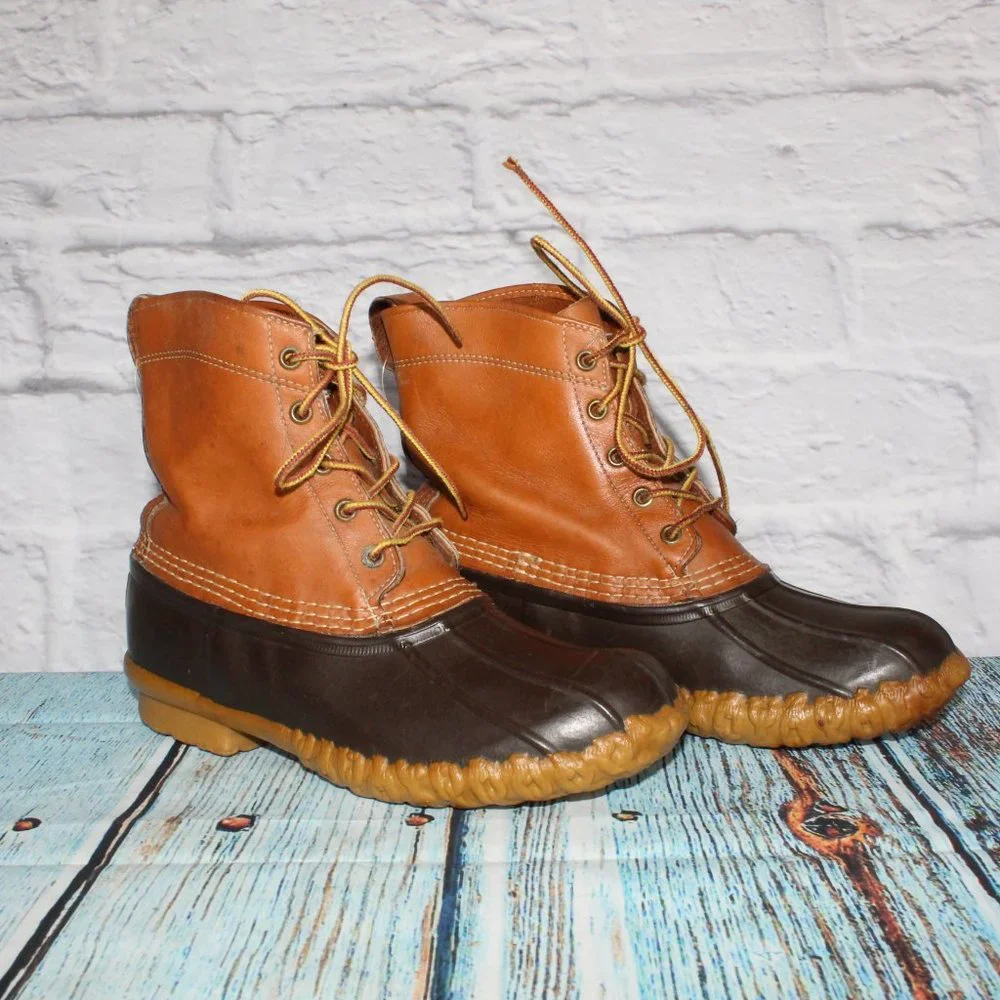 LL BEAN Brown Leather Unlined Waterproof Duck Boots Size 9 M - Picture 3 of 9